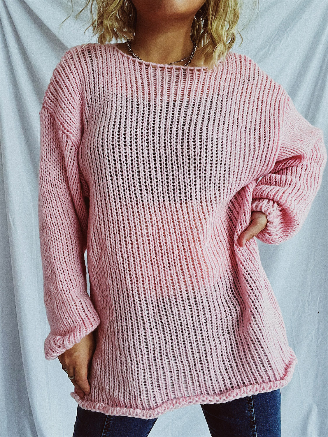 Boat Neck Dropped Shoulder Sweater-BT8D