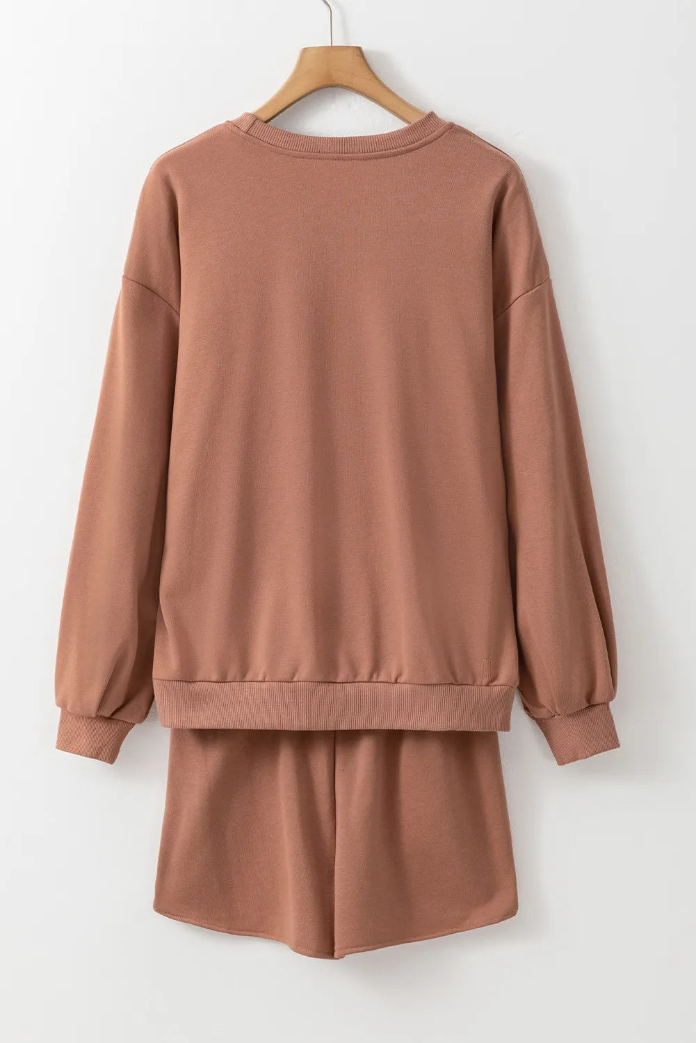 COFFEE Sequin Round Neck Long Sleeve Top and Shorts Set-BT8D