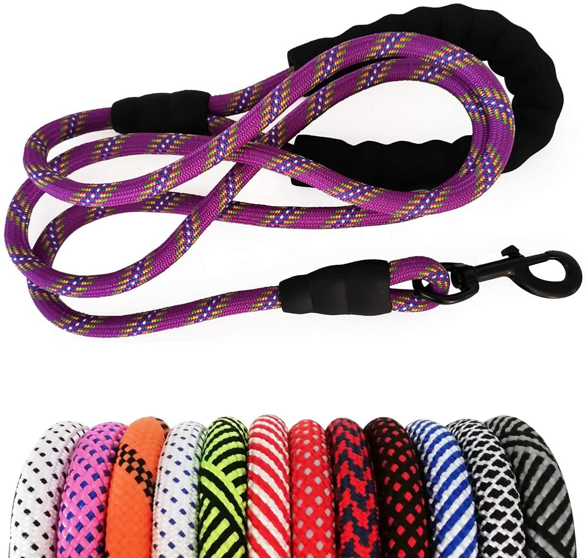 Heavy Duty Rope Dog Leash, 3/4/5/6/7/8/10/12/15 FT Nylon Pet Leash, Soft Padded Handle Thick Lead Leash for Large Medium Dogs Small Puppy
