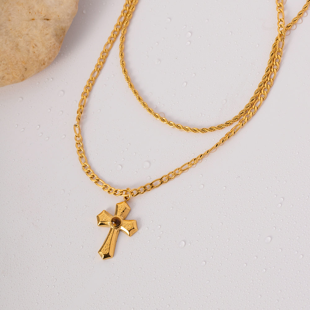 18K Gold-Plated Double Layered Cross Necklace-BT8D