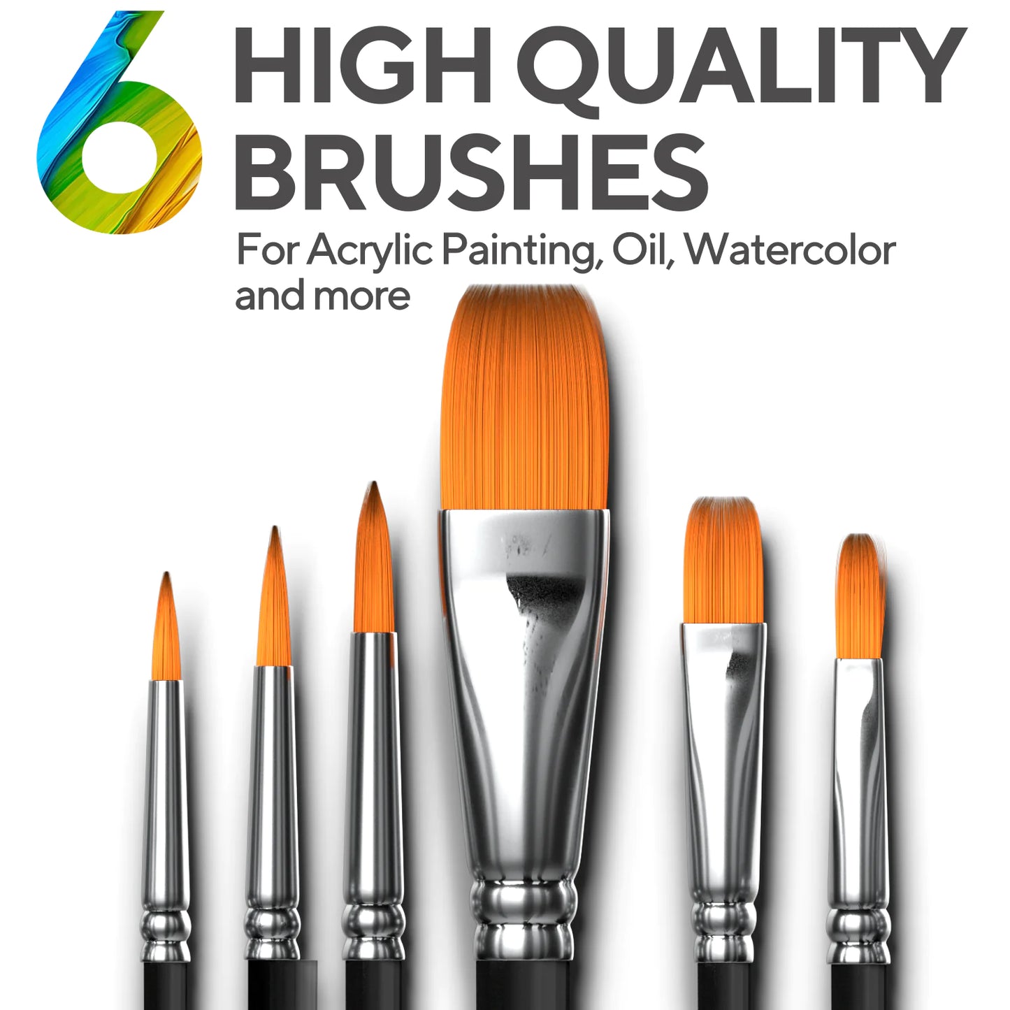 Acrylic Paint Set for Kids, Artists and Adults - 12 Vibrant Colors, 6 Brushes and 3 Paint Canvases - Perfect for Beginners or Professionals-BT8D