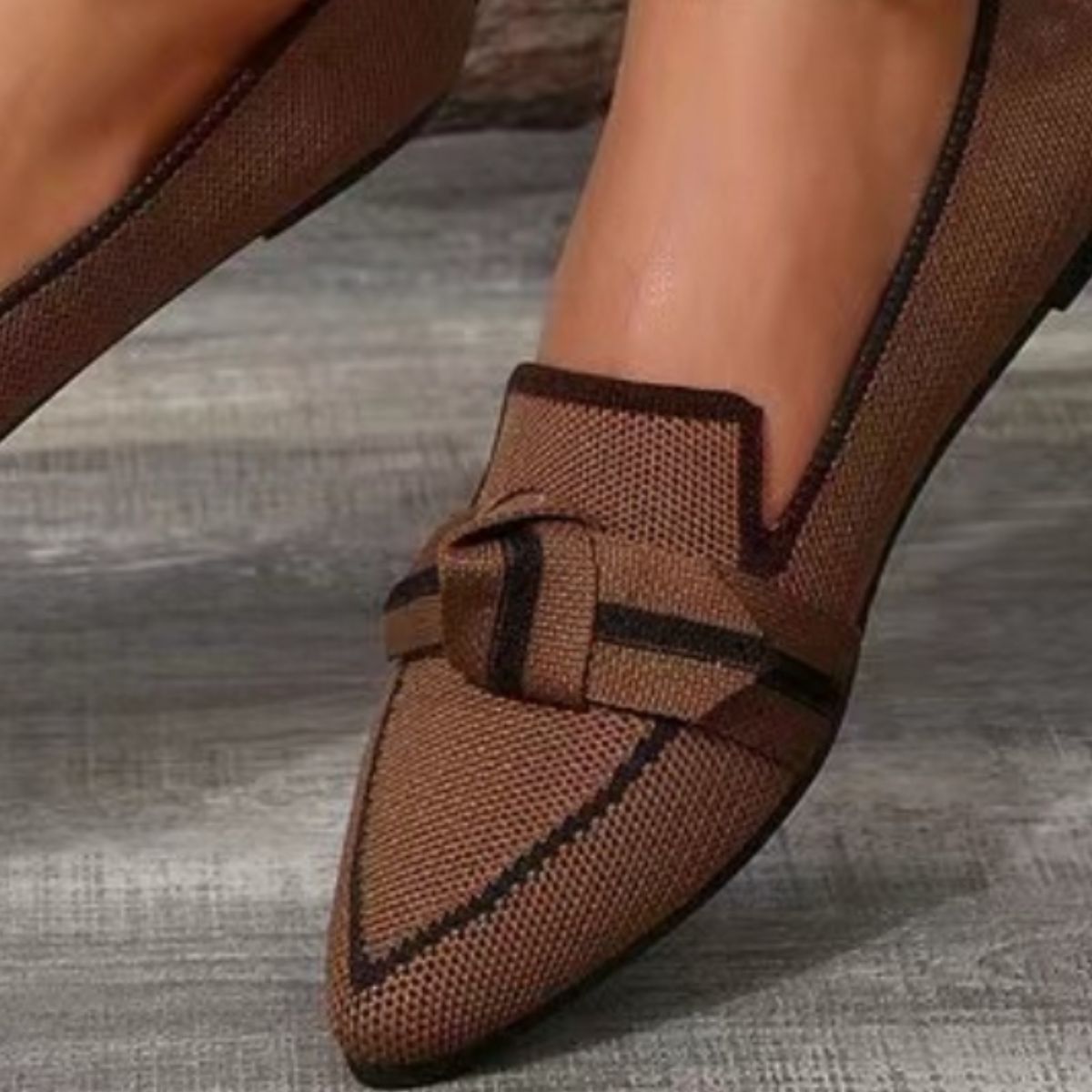 Bow Contrast Trim Point Toe Loafers-BT8D