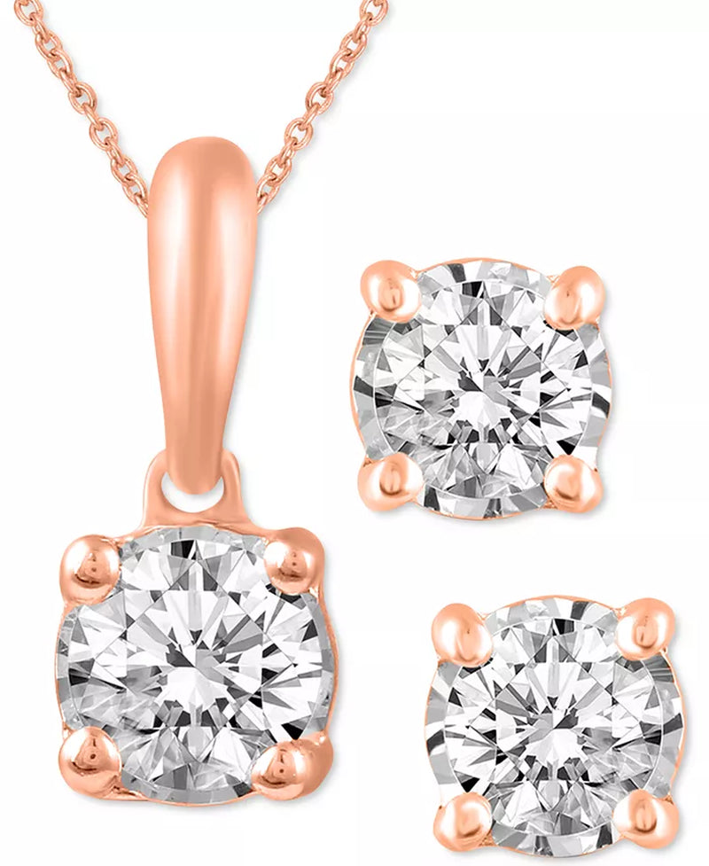 2-Pc. Set Diamond Solitaire Pendant Necklace & Matching Stud Earrings (5/8 Ct. T.W.) in 14K Gold-BT8D