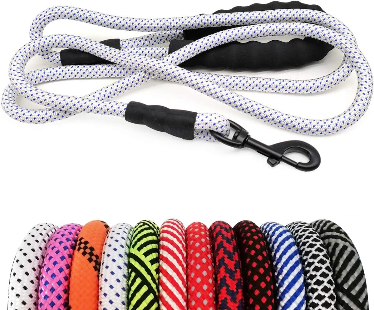 Heavy Duty Rope Dog Leash, 3/4/5/6/7/8/10/12/15 FT Nylon Pet Leash, Soft Padded Handle Thick Lead Leash for Large Medium Dogs Small Puppy
