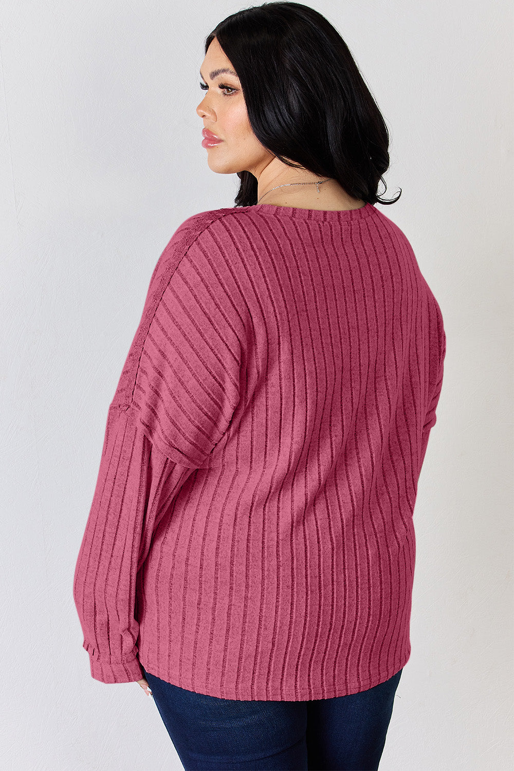 Basic Bae Full Size Ribbed Half Button Long Sleeve T-Shirt-BT8D