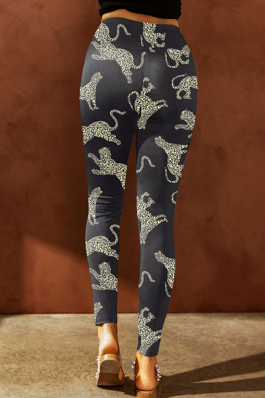Animal Printed Distressed High Waist Leggings-BT8D