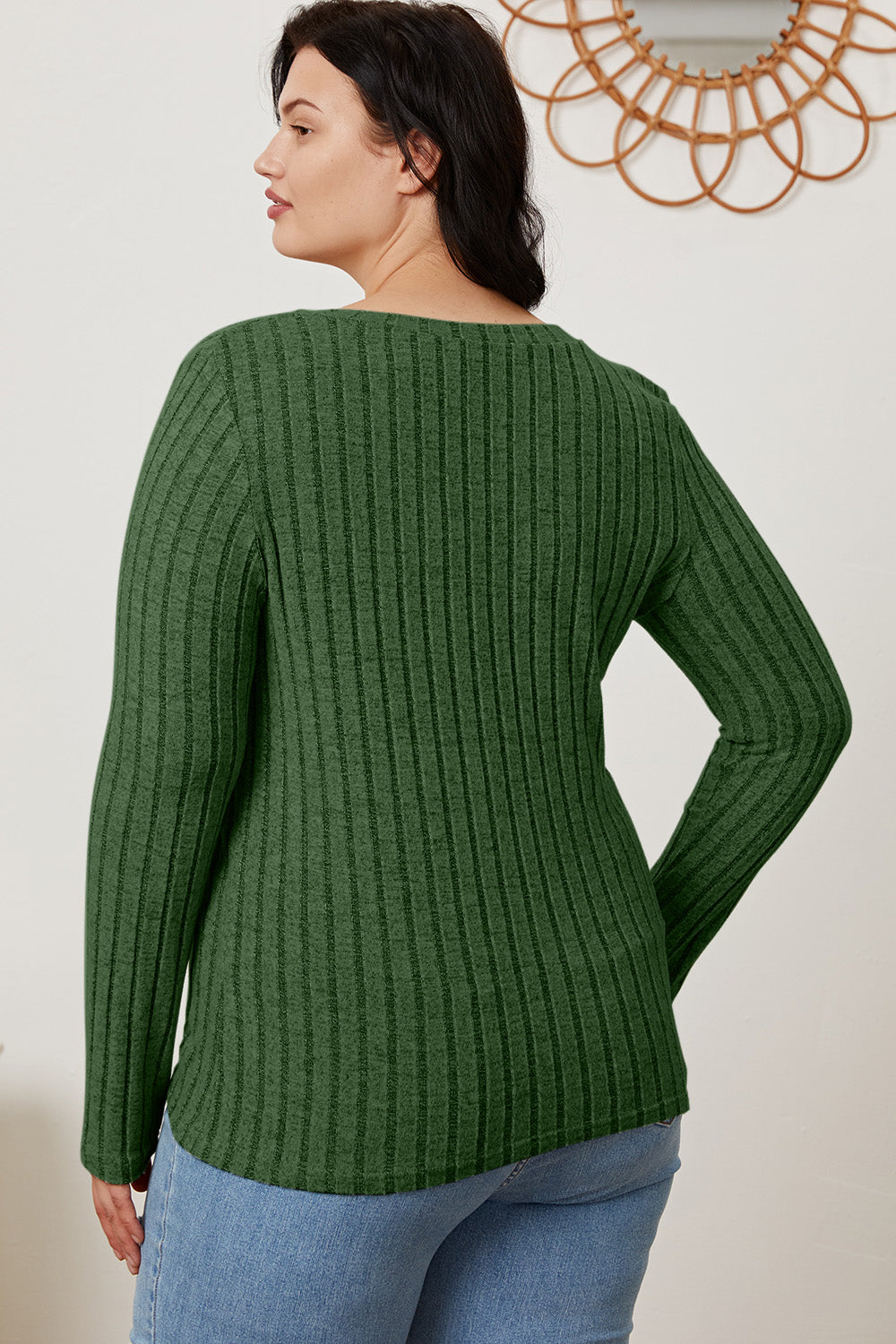 Basic Bae Full Size Ribbed V-Neck Long Sleeve T-Shirt-BT8D