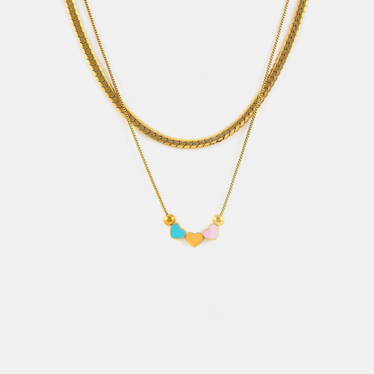 18K Gold-Plated Double Layered Heart Necklace-BT8D