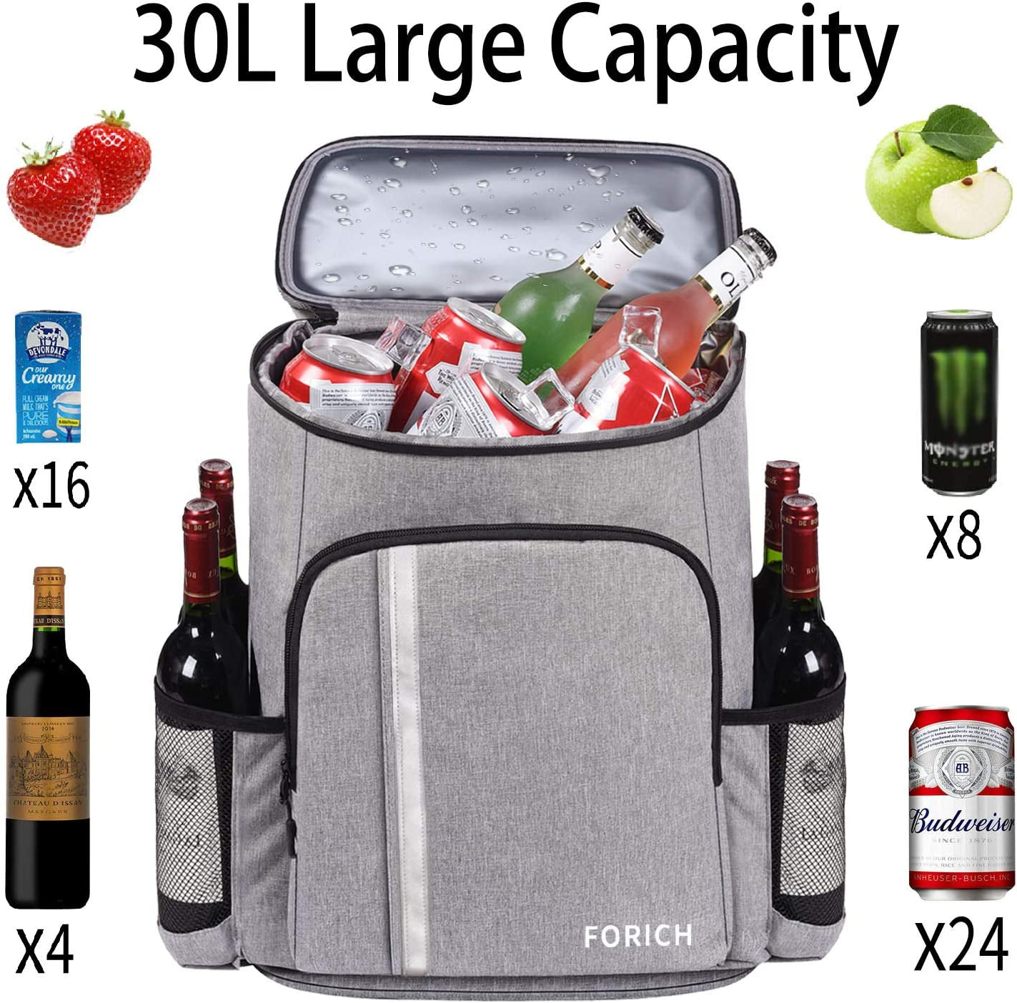Backpack Cooler Leakproof Insulated Waterproof Backpack Cooler Bag, Lightweight Soft Beach Cooler Backpack for Men Women to Work Lunch Picnics Camping Hiking, 30 Cans-BT8D