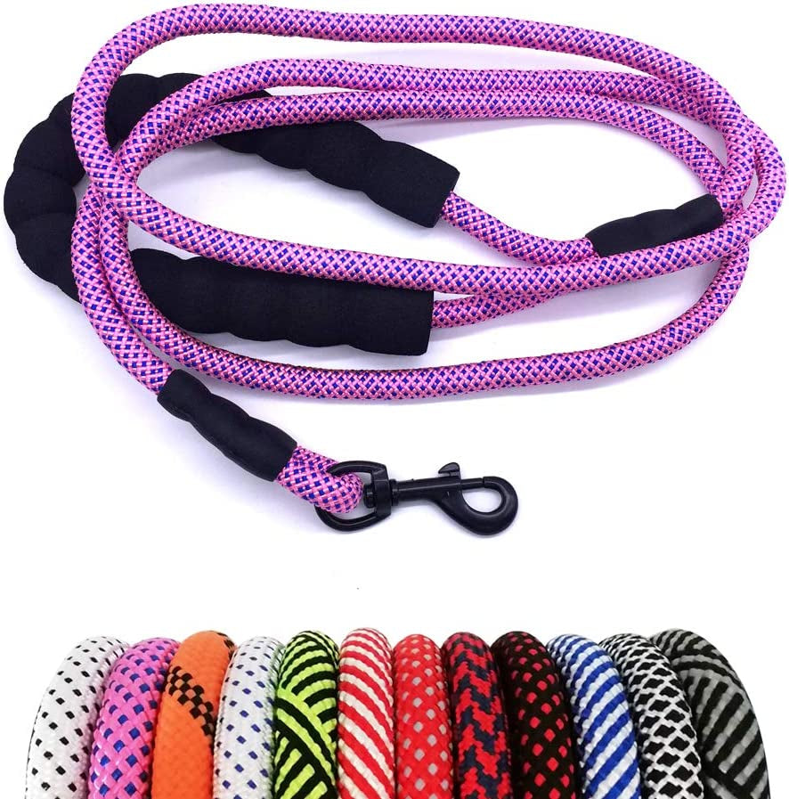 Heavy Duty Rope Dog Leash, 3/4/5/6/7/8/10/12/15 FT Nylon Pet Leash, Soft Padded Handle Thick Lead Leash for Large Medium Dogs Small Puppy