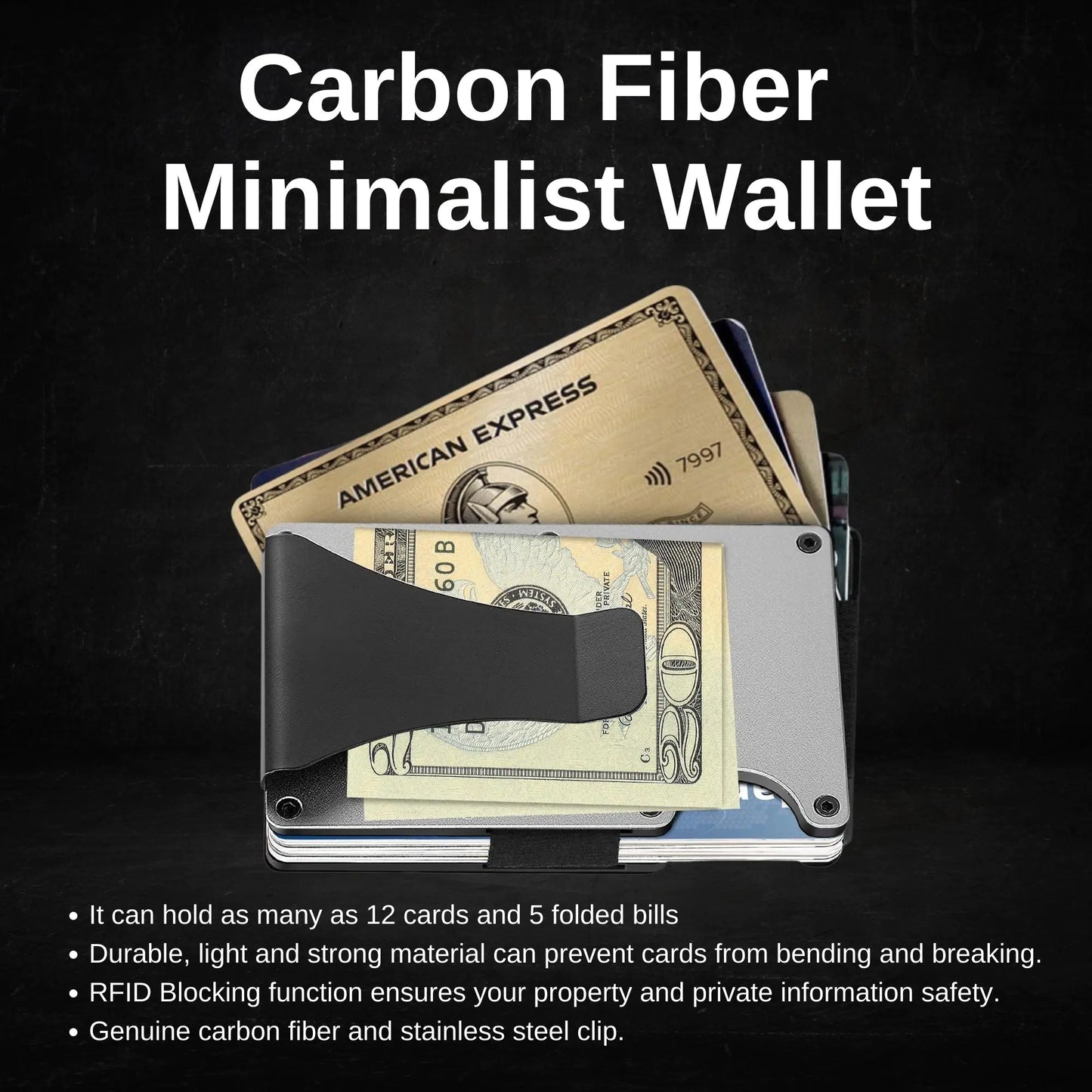 Carbon Fiber Minimalist Credit Card Holder & Money Clip Wallet for Men-BT8D