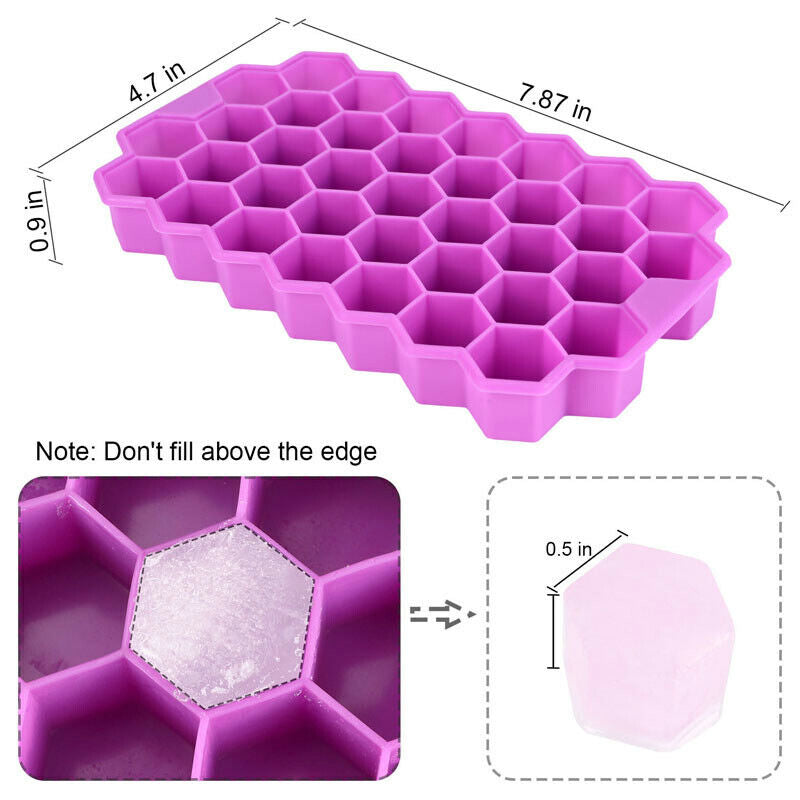 Ice Cube Tray, Set of 2 Honeycomb Shape Silicone Ice Cube Mold with Lid Storage
