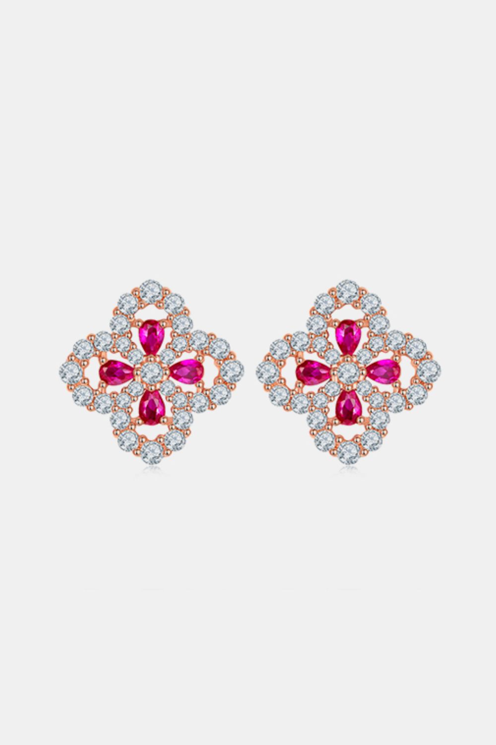 Jewelry - 925 Sterling Silver Lab-Grown Ruby Flower Shape Stud Earrings