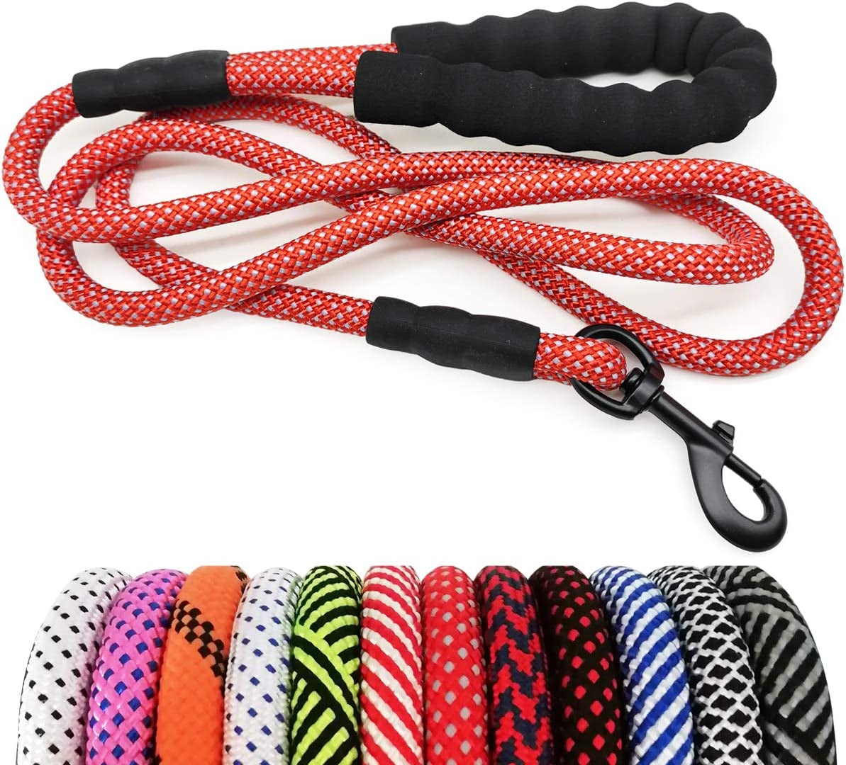Heavy Duty Rope Dog Leash, 3/4/5/6/7/8/10/12/15 FT Nylon Pet Leash, Soft Padded Handle Thick Lead Leash for Large Medium Dogs Small Puppy