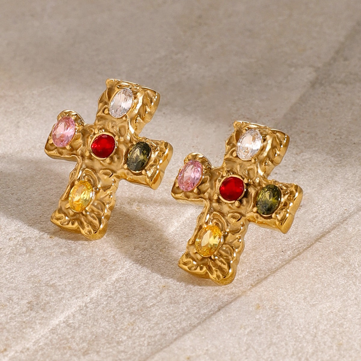 18K Gold-Plated Zircon Cross Earrings-BT8D