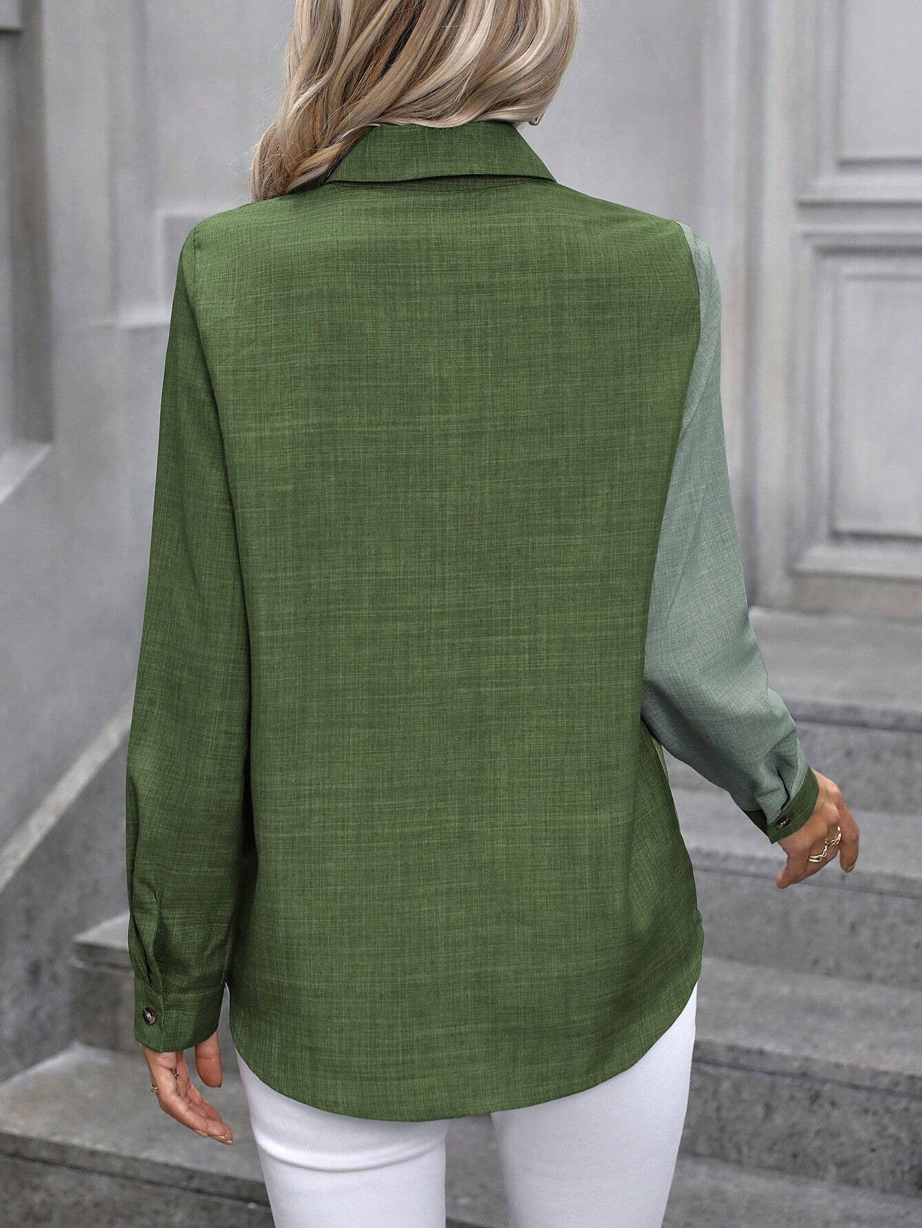 Contrast Collared Neck Long Sleeve Shirt-BT8D