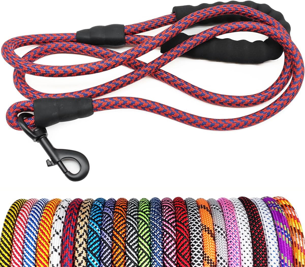 Heavy Duty Rope Dog Leash, 3/4/5/6/7/8/10/12/15 FT Nylon Pet Leash, Soft Padded Handle Thick Lead Leash for Large Medium Dogs Small Puppy