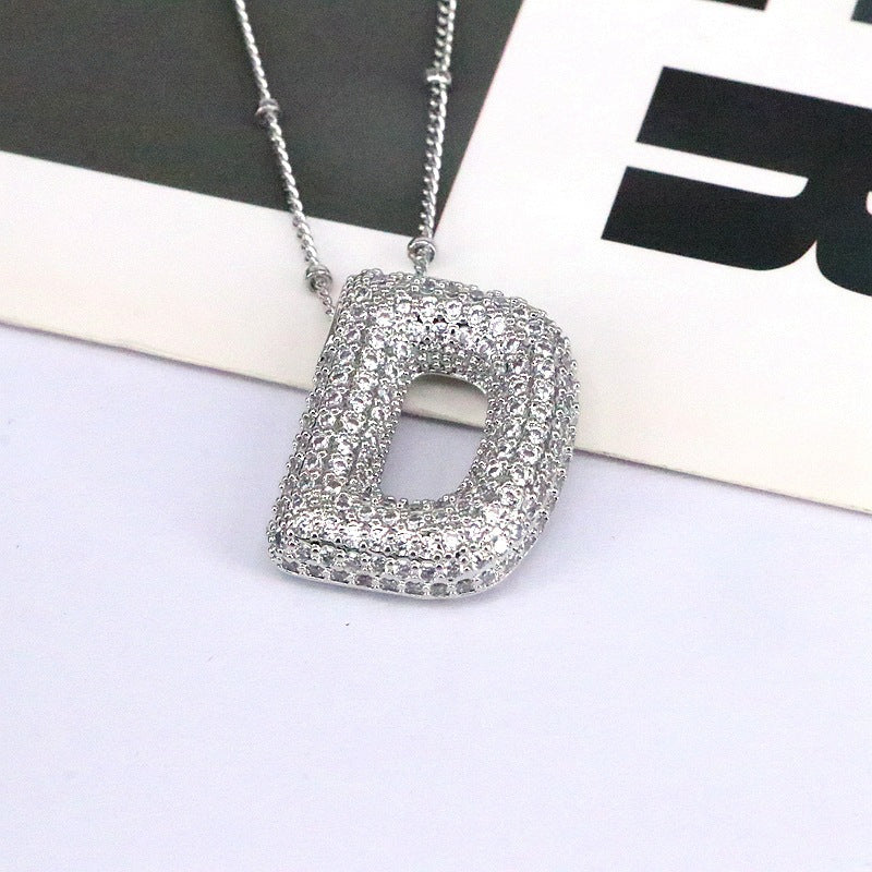Copper Inlaid Zircon Letter Pendant Necklace-BT8D