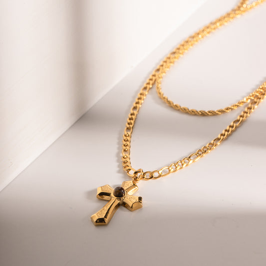 18K Gold-Plated Double Layered Cross Necklace-BT8D