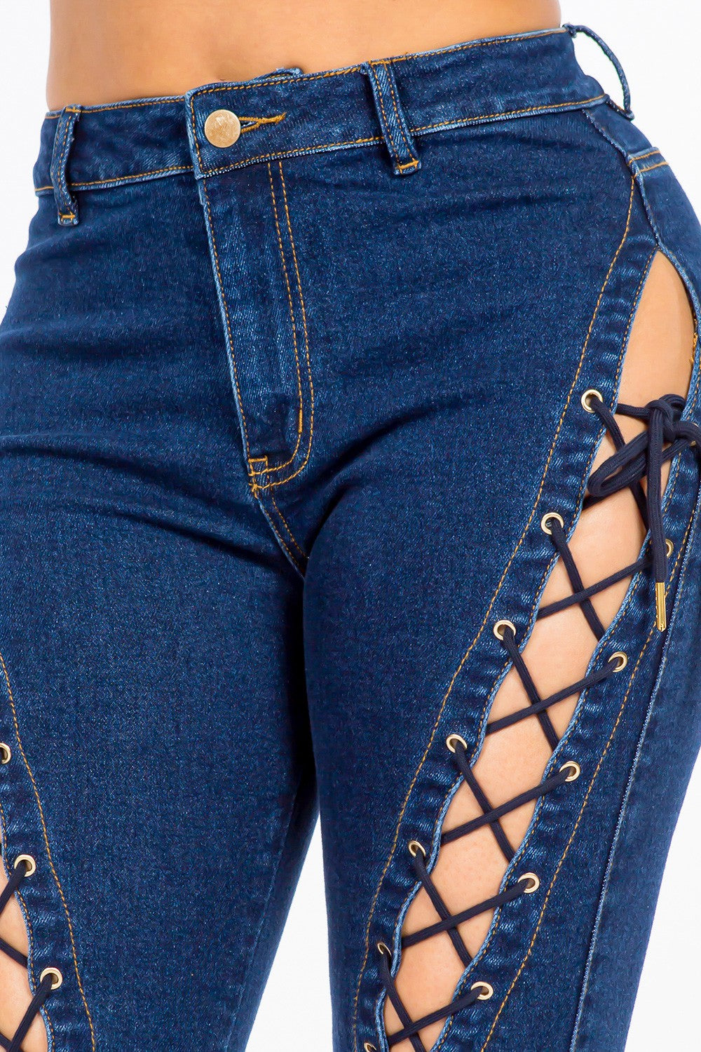 American Bazi High Rise Lace Up Jeans-BT8D