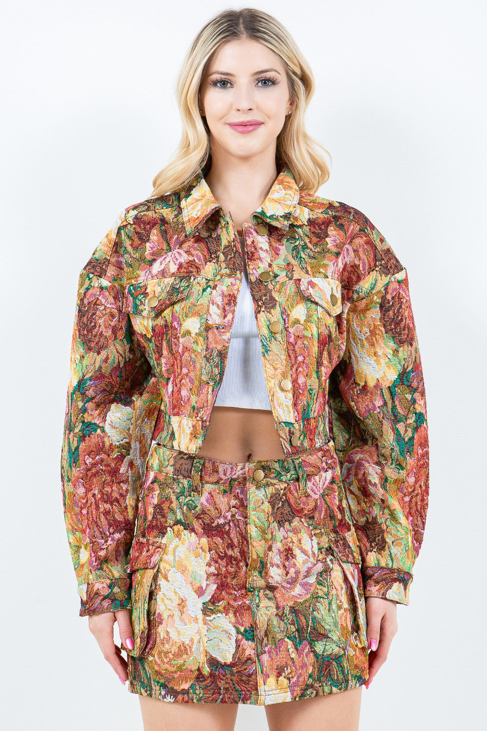 American Bazi Jacquard Cargo Cropped Jacket-BT8D