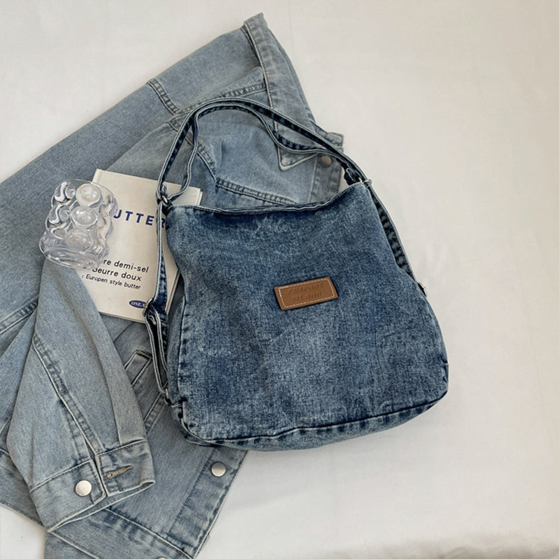 Adjustable Strap Denim Shoulder Bag-BT8D