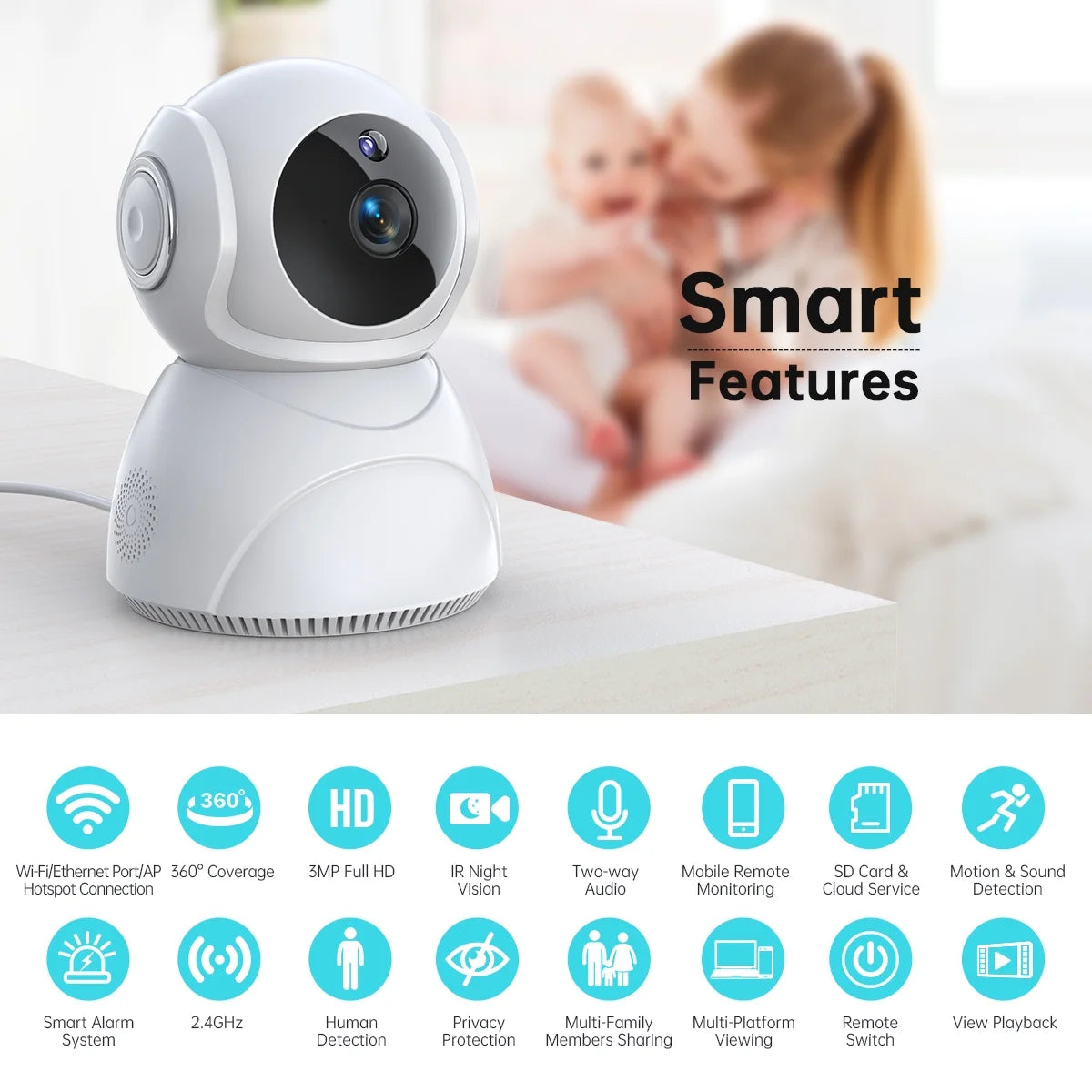 Baby Monitor -3K 5MP Video Baby Monitor with Camera and Audio - Baby Monitor Wifi Smartphone with Night Vision, Video Recording, App Control, Motion Detection/Tracking, 2-Way Audio-BT8D