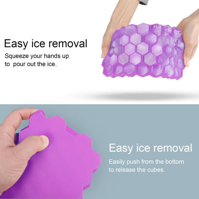 Ice Cube Tray, Set of 2 Honeycomb Shape Silicone Ice Cube Mold with Lid Storage