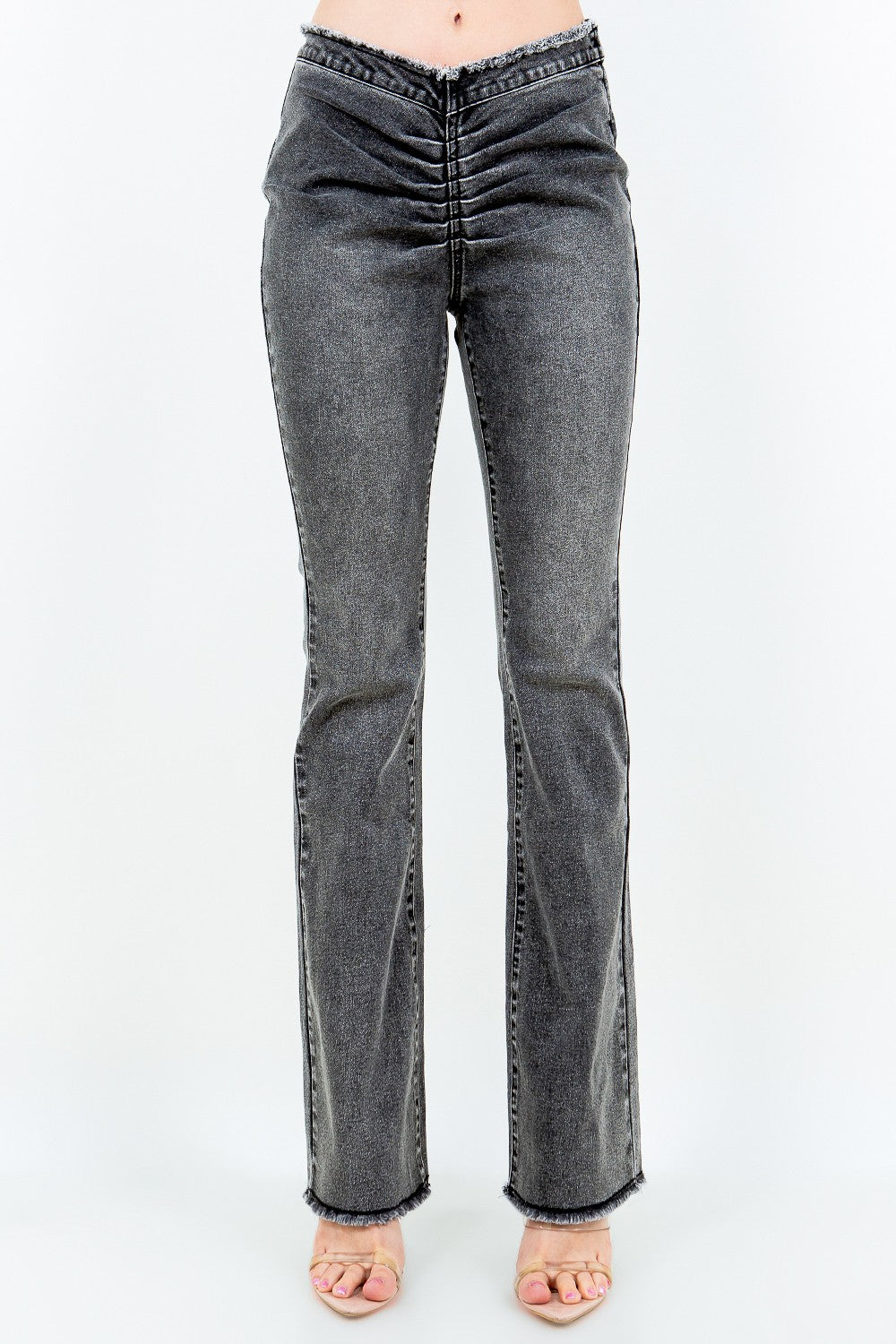 American Bazi V-Cut Ruched Flare Pants-BT8D