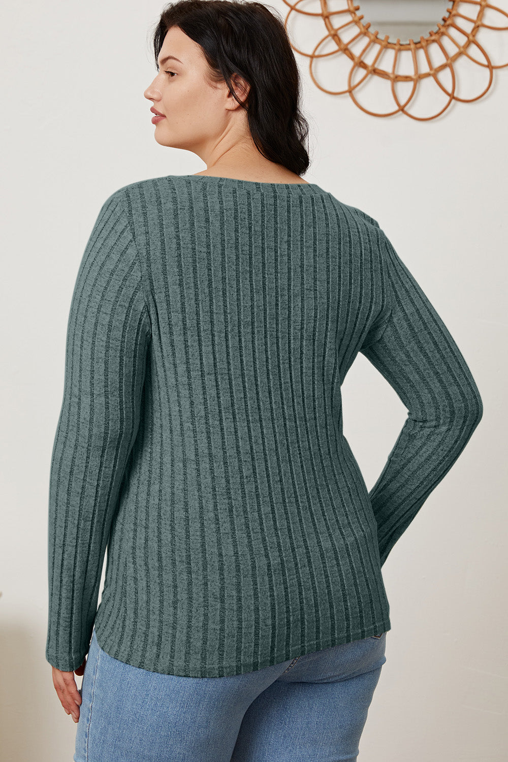 Basic Bae Full Size Ribbed V-Neck Long Sleeve T-Shirt-BT8D
