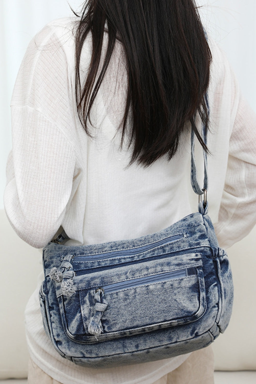Adjustable Strap Denim Crossbody Bag-BT8D