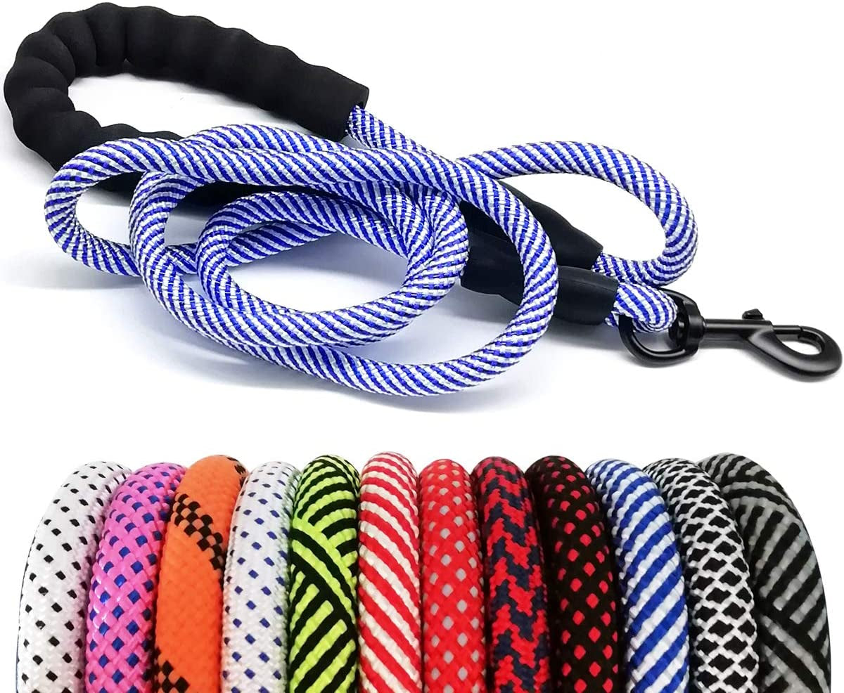 Heavy Duty Rope Dog Leash, 3/4/5/6/7/8/10/12/15 FT Nylon Pet Leash, Soft Padded Handle Thick Lead Leash for Large Medium Dogs Small Puppy
