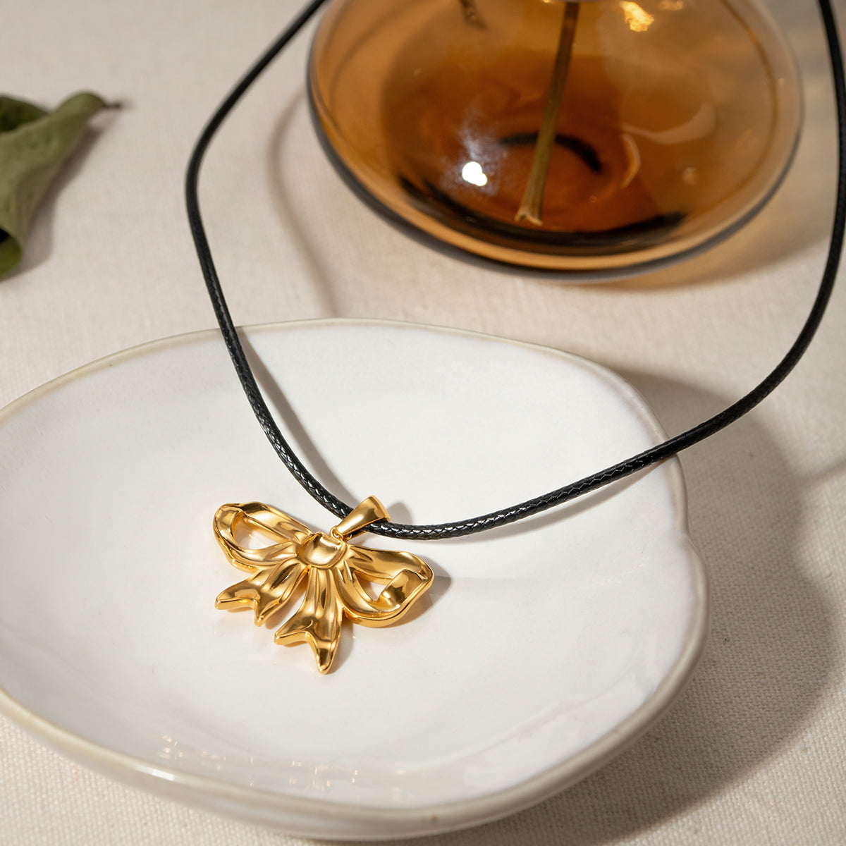 18K Gold-Plated Bow Pendant Necklace-BT8D