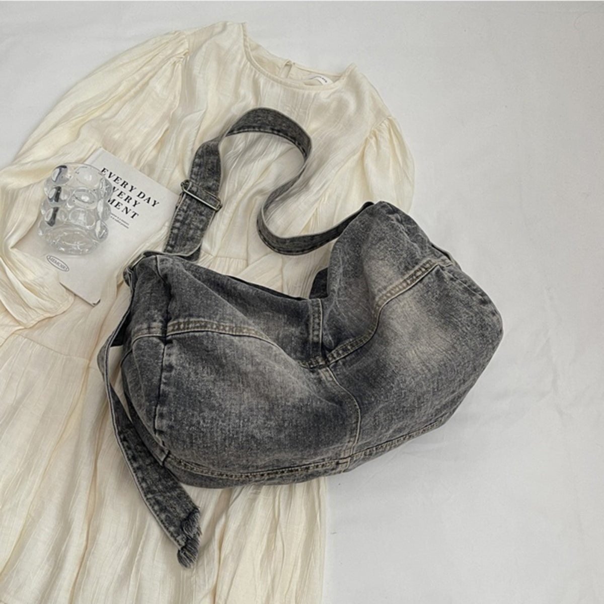 Adjustable Strap Denim Tote Bag-BT8D