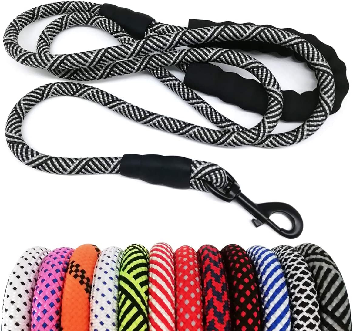Heavy Duty Rope Dog Leash, 3/4/5/6/7/8/10/12/15 FT Nylon Pet Leash, Soft Padded Handle Thick Lead Leash for Large Medium Dogs Small Puppy