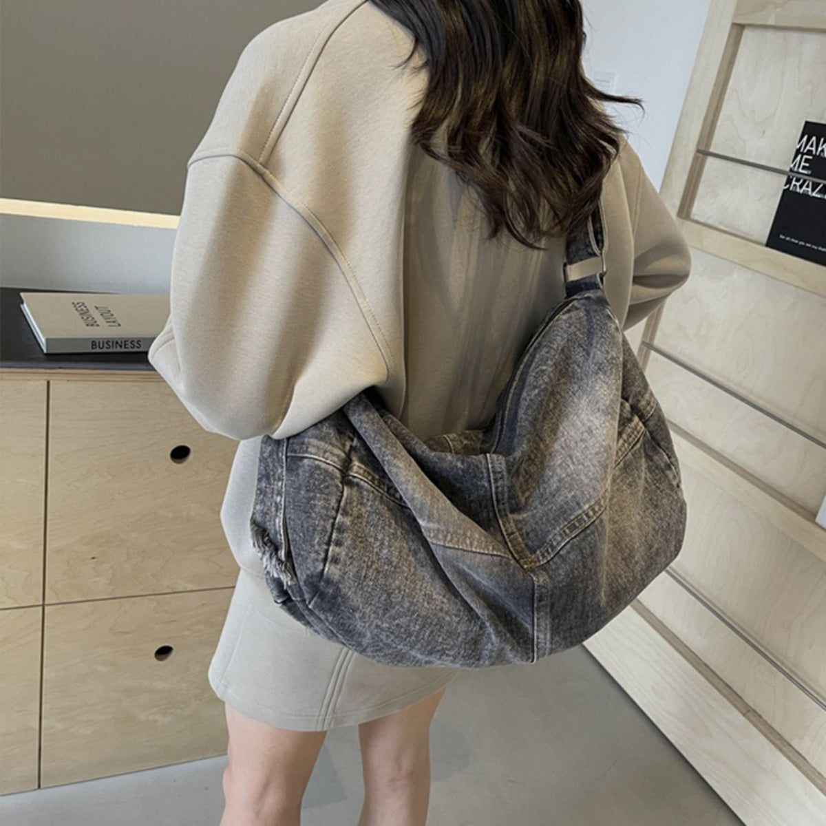 Adjustable Strap Denim Tote Bag-BT8D