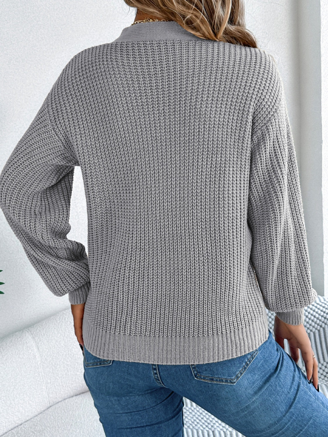 Cutout V-Neck Long Sleeve Sweater-BT8D