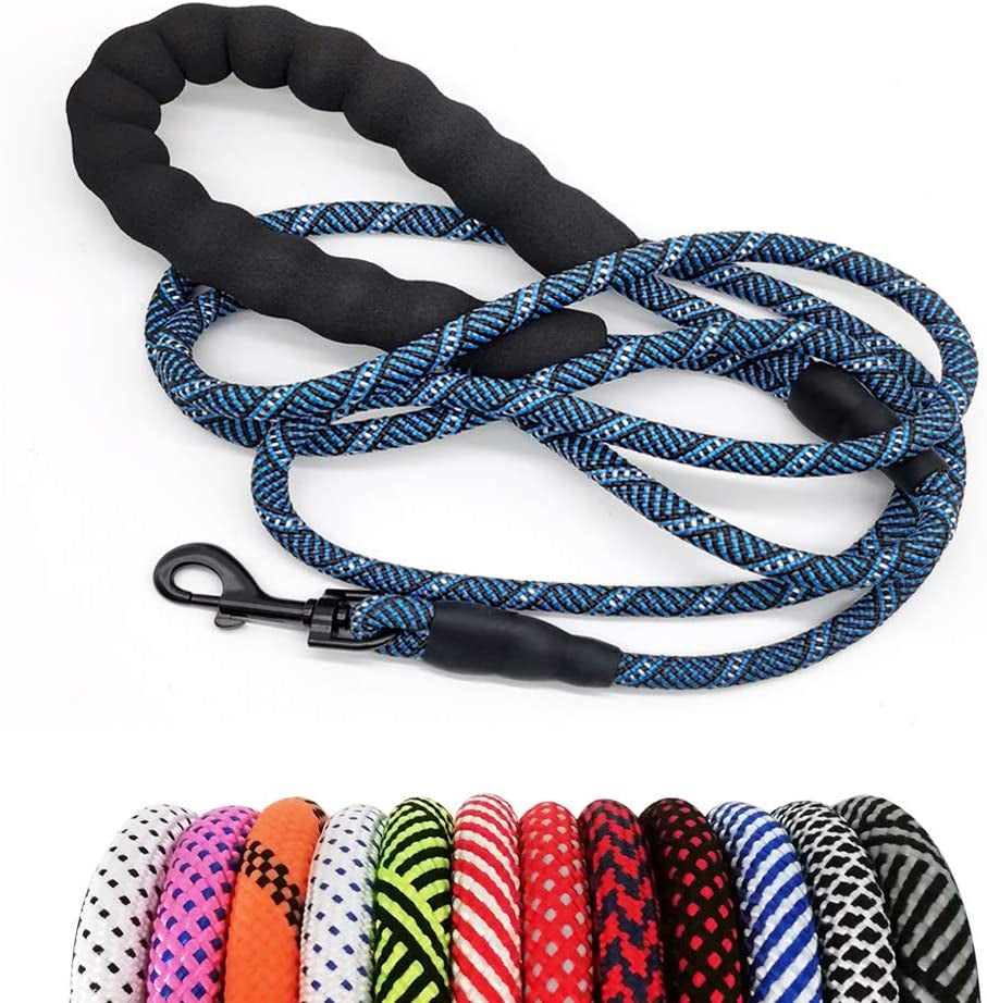 Heavy Duty Rope Dog Leash, 3/4/5/6/7/8/10/12/15 FT Nylon Pet Leash, Soft Padded Handle Thick Lead Leash for Large Medium Dogs Small Puppy