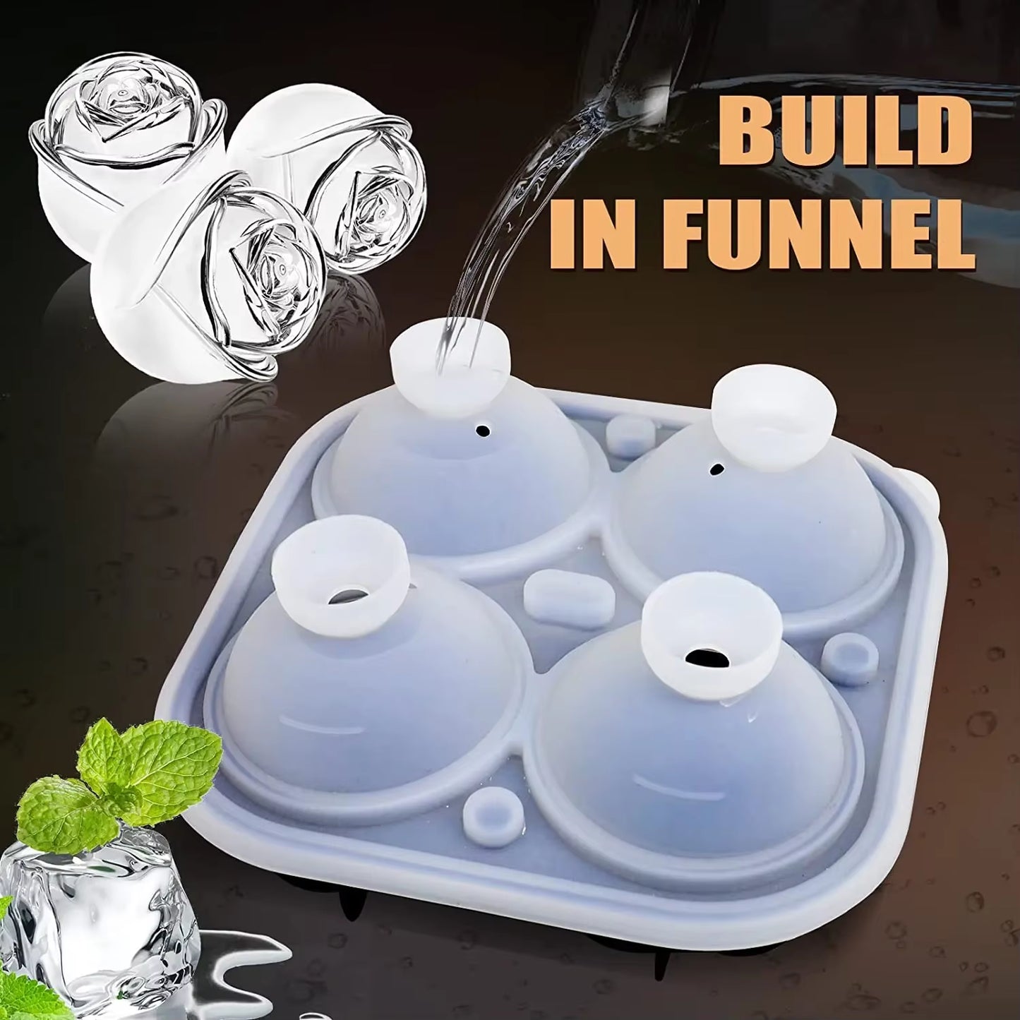 3D Rose Ice Molds 2.5 Inch, Large Ice Cube Trays, Make 4 Giant Cute Flower Shape Ice, Silicone Rubber Fun Big Ice Ball Maker-BT8D