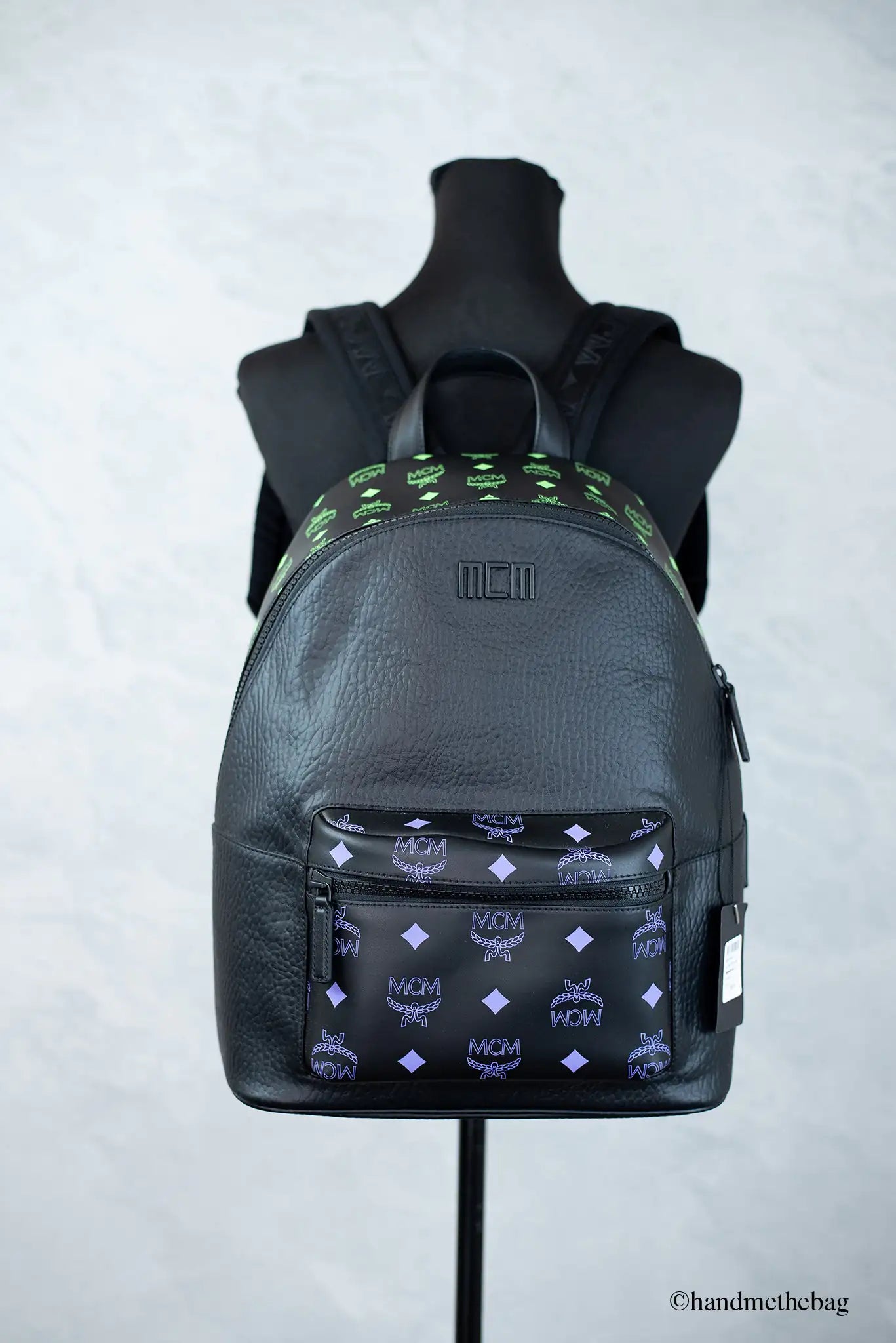 MCM Color Splash Green Purple Medium Mixed Leather Backpack