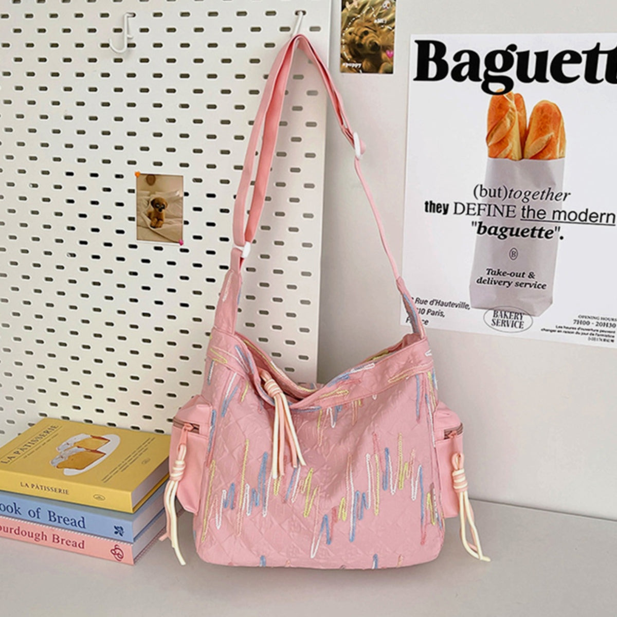 Contrast Texture Shoulder Bag-BT8D