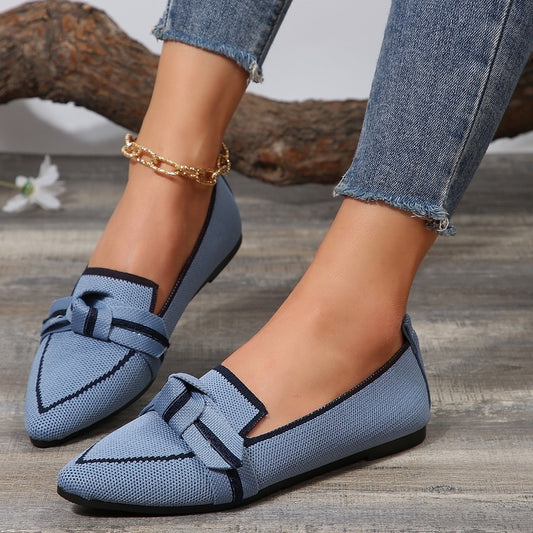 Bow Contrast Trim Point Toe Loafers-BT8D