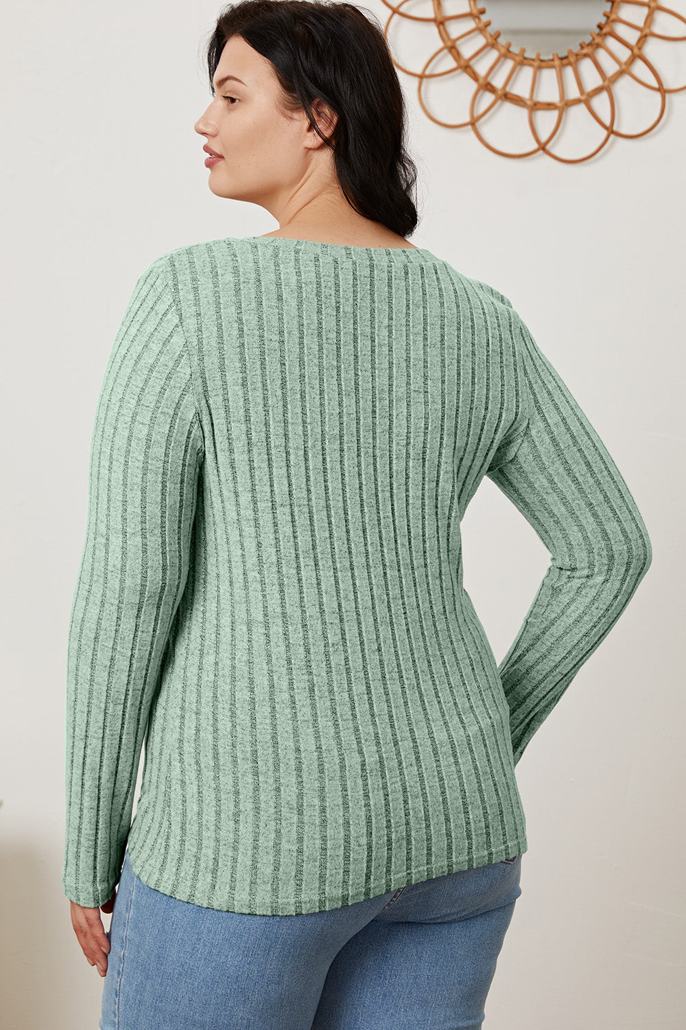 Basic Bae Full Size Ribbed V-Neck Long Sleeve T-Shirt-BT8D