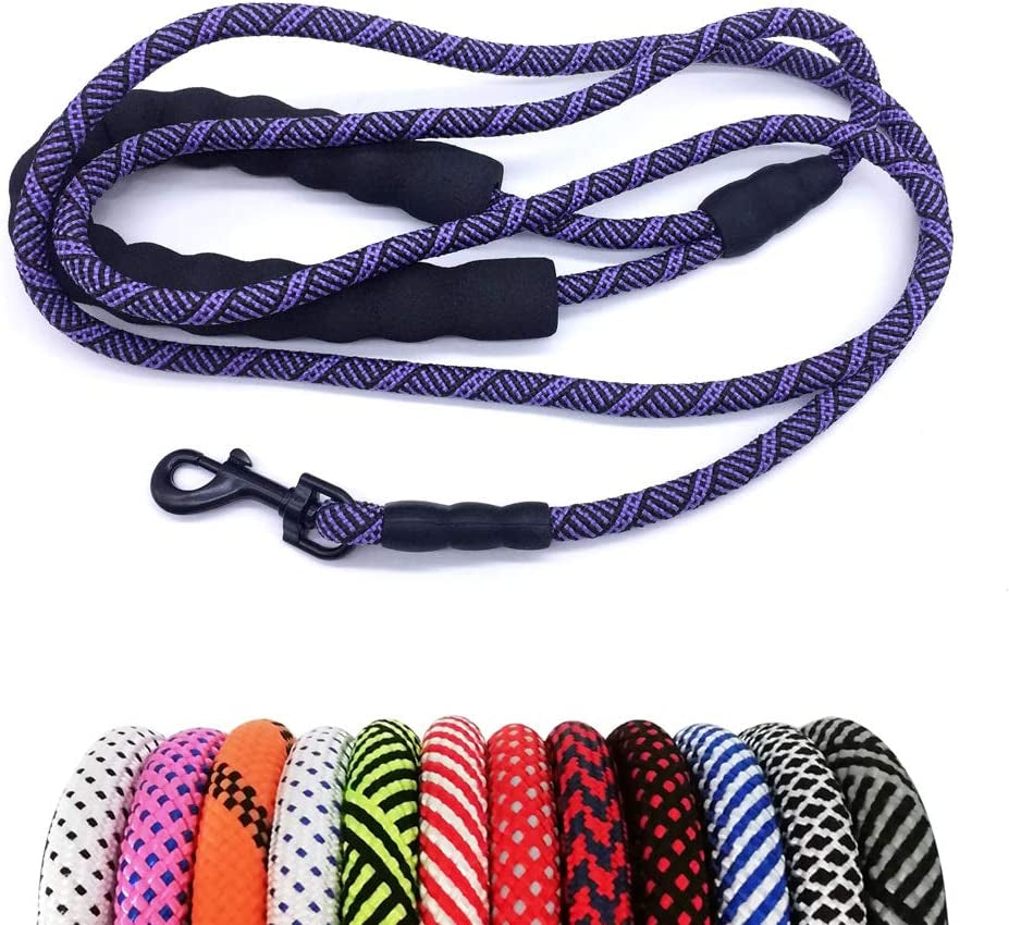 Heavy Duty Rope Dog Leash, 3/4/5/6/7/8/10/12/15 FT Nylon Pet Leash, Soft Padded Handle Thick Lead Leash for Large Medium Dogs Small Puppy