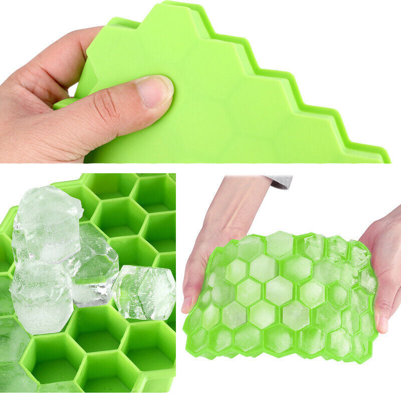 Ice Cube Tray, Set of 2 Honeycomb Shape Silicone Ice Cube Mold with Lid Storage