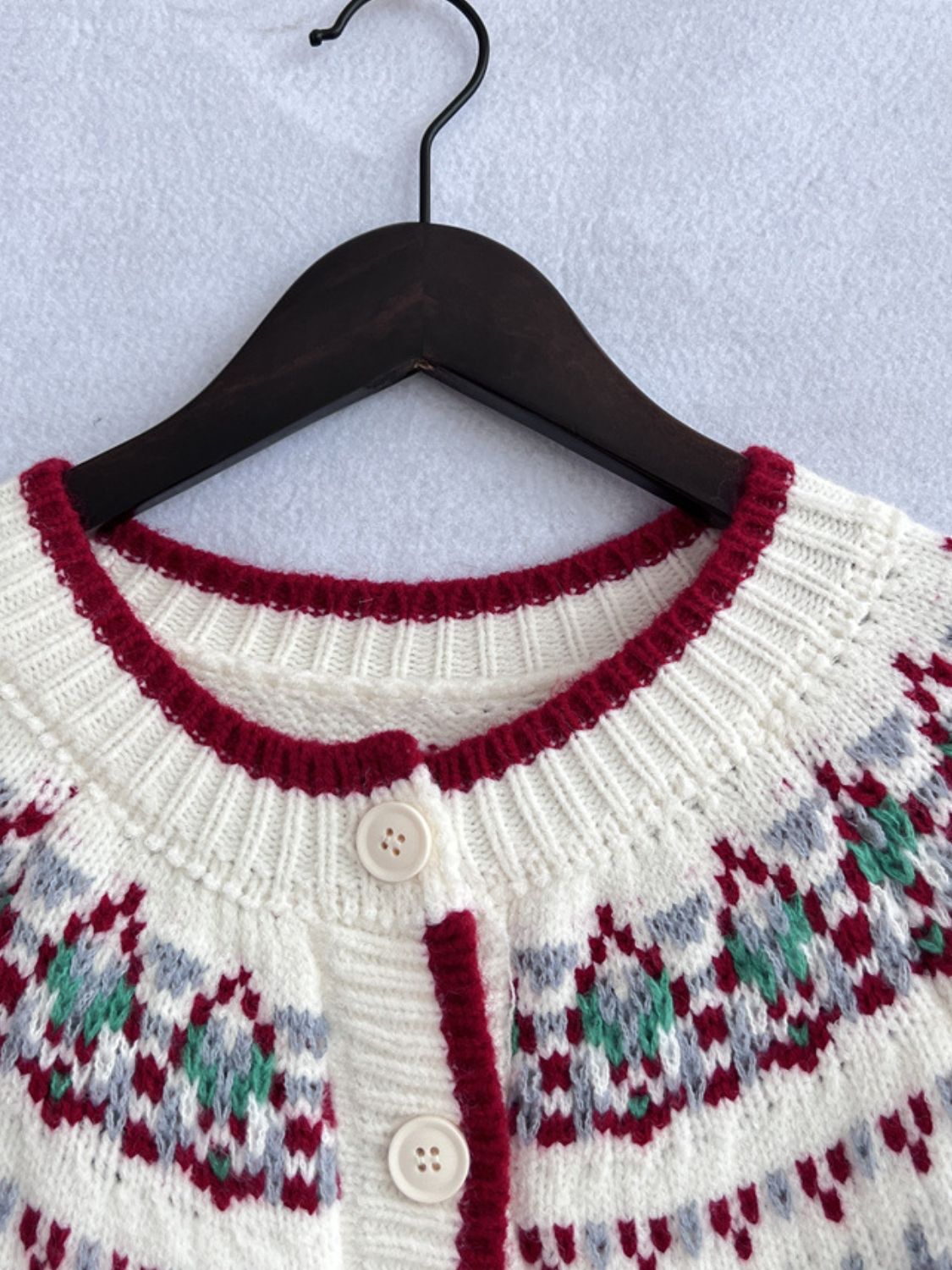 Contrast Geometric Round Neck Long Sleeve Cardigan-BT8D