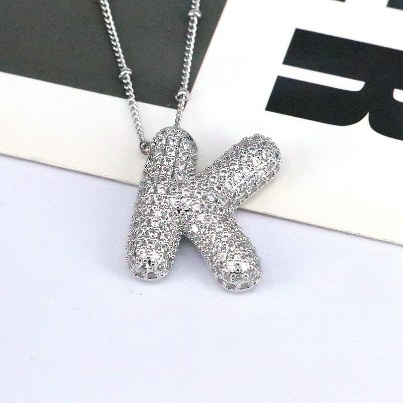Copper Inlaid Zircon Letter Pendant Necklace-BT8D