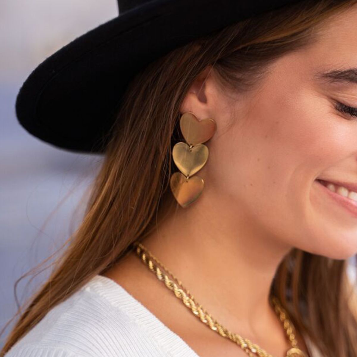 18K Gold-Plated Heart Earrings-BT8D