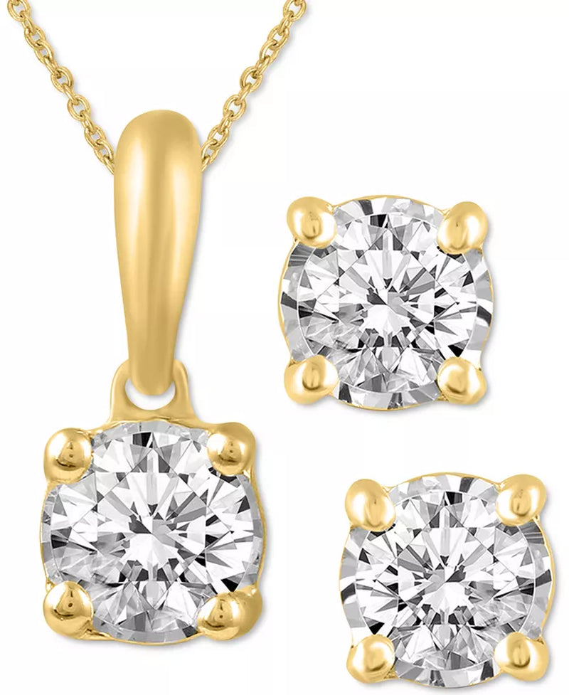 2-Pc. Set Diamond Solitaire Pendant Necklace & Matching Stud Earrings (5/8 Ct. T.W.) in 14K Gold-BT8D