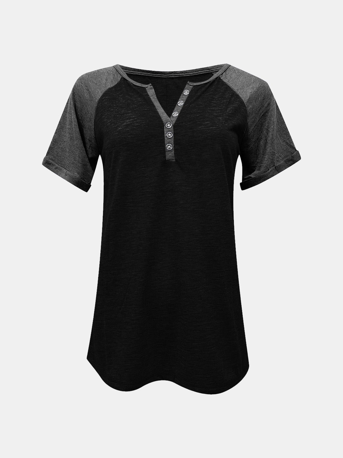 Contrast Notched Short Sleeve T-Shirt-BT8D